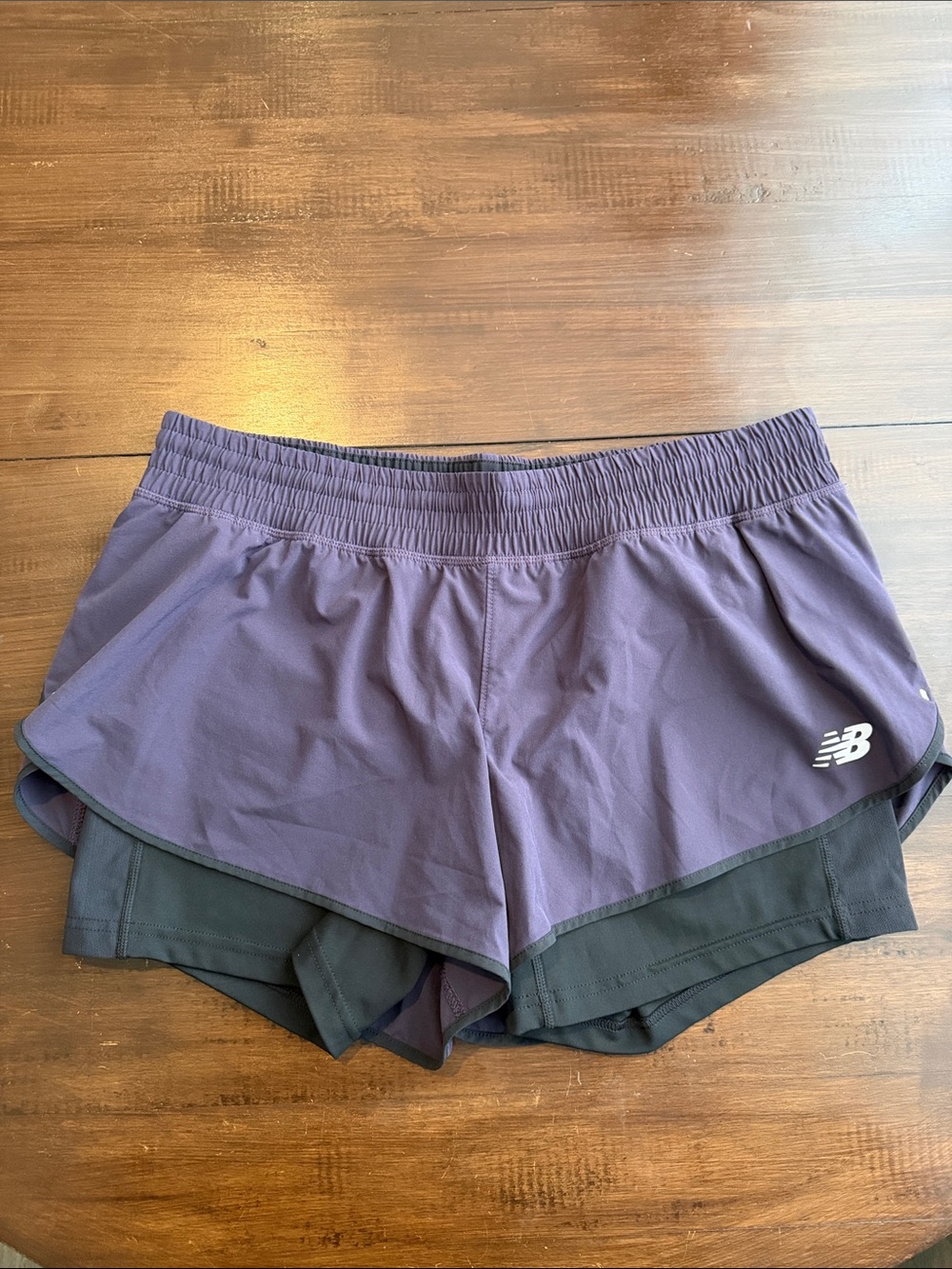 New Balance Women's Purple Layered Athletic Shorts with Black Spandex Built-In 9